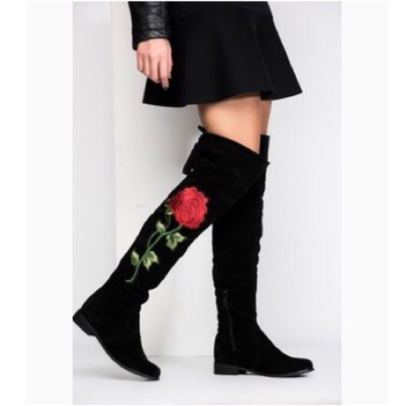 Shoes - ✨LAST ONE✨Floral embroidered knee length boots